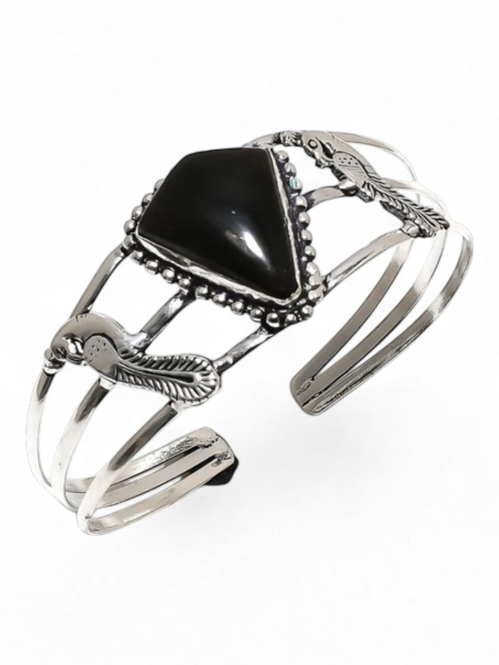 Adjustable Black Onyx Gemstone Handmade 925 Sterling Silver Cuff Bangle